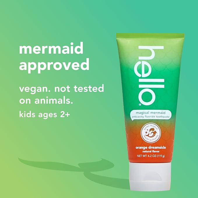 Hello Magical Mermaid Kids Toothpaste with Fluoride, Orange Dreamsicle Flavor Toothpaste for Kids, Safe for Ages 2 and Up, Helps Prevent Cavities, Strengthen Enamel, Polish Teeth, 3 Pack, 4.2 Oz Each | Fluoride Formulated, Safe for Ages 2 and Up, Helps...