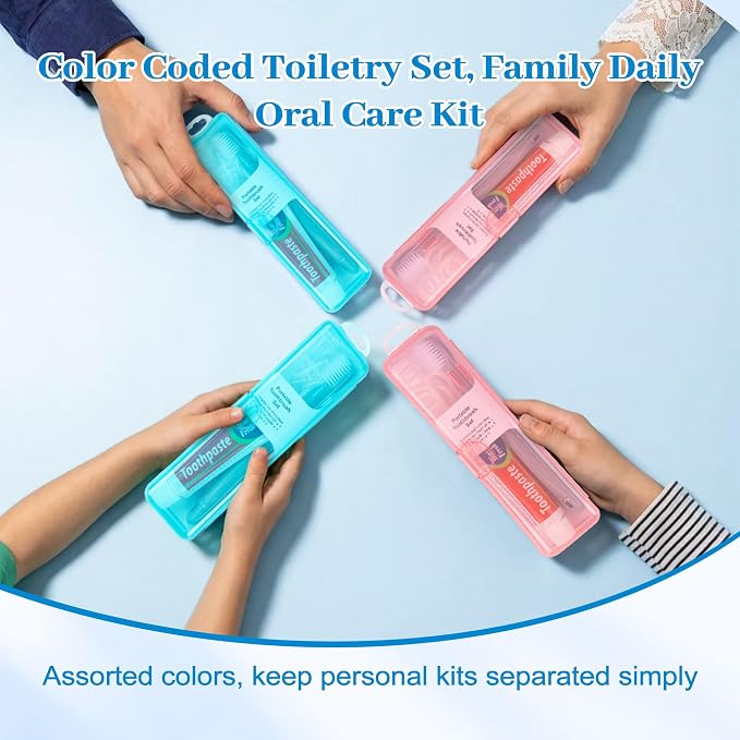 Travel Toothbrush Kit Includes Travel-Sized Toothbrushes, 25g Travel Toothpaste, 5 Floss Picks, a Travel Toothbrush Holder, Ideal for Home, Hotels (Blue, Pink, 10-Pack)