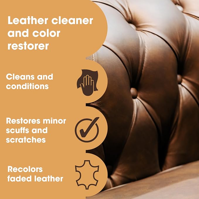 Furniture Clinic Leather Easy Restoration Kit | with Leather Recoloring Balm, Cleaner, Sponge, and Cloth | Leather Repair Kit for Scratched and Faded Furniture (Dark Brown)