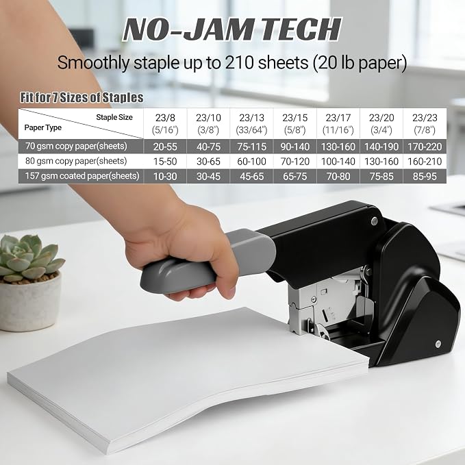 AFMAT Heavy Duty Stapler, 210 Sheet Effortless Stapler for Desk, 60% Reduced Effort, Jam Free, 50,000+ Uses, Adjustable Paper Depth, Metal Office Desktop Staplers, Includes 7000Pcs Staples, ES15