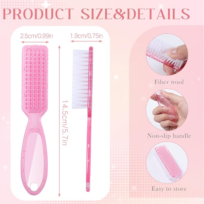 Patelai 200 Pcs Handle Grip Nail Brush Bulk Fingernail Brushes Pedicure Brush for Feet, Toes and Cleaning Fingernail(Clear Pink)