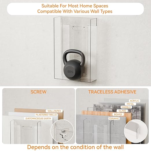 Yieach Acrylic Glove Box Holder Wall Mount With Adhesive,No Drilling Disposable Medical Rubber Glove Holder on Wall & Hanging Hospital Hair Net,Mask,Latex Gloves Dispenser,Gloves Rack & Storage,Clear