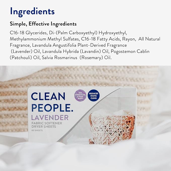 The Clean People Fabric Softener Sheets - Dryer Sheets - Softens & Removes Static Cling - Vegan Laundry Softener, Essential Oils - Lavender 240 Pack