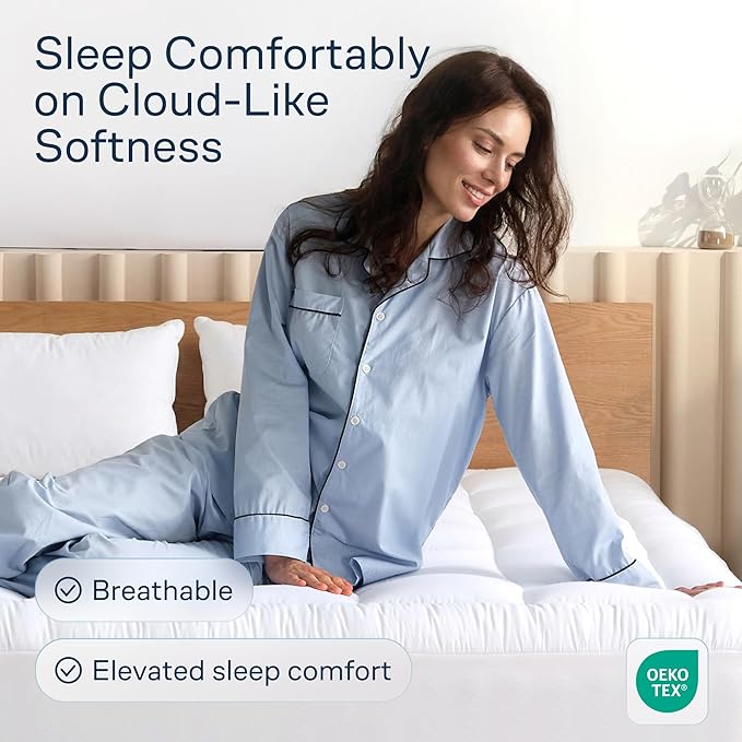 Niagara Sleep Solution Cloud-Like Twin XL Non-Slip Mattress Topper - 100% Cotton Top Mattress Pad for Back Pain Relief - Extra-Grip, Breathable & Naturally Cooling for Hot Sleepers, White