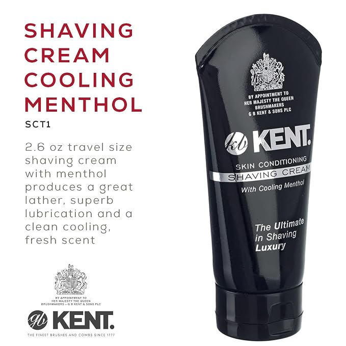 Kent SCT1 Shaving Cream Tube for Smooth Cooling Menthol Shave Cream, No More Nicks, Cuts or Razor Burn, Perfect Size for Travel or Home, Great for Sensitive Skin and all Skin Types