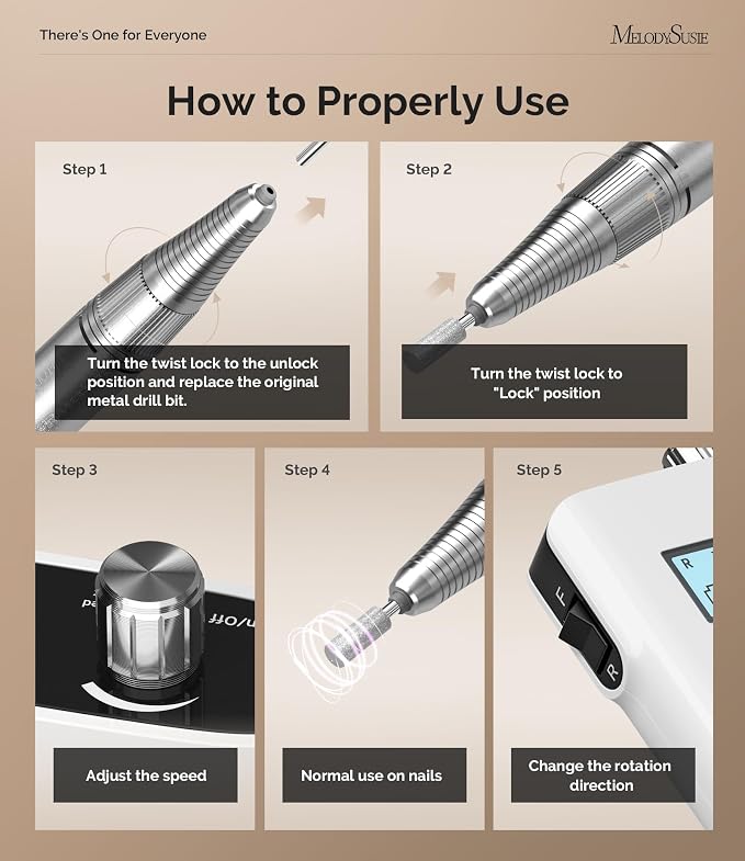 MelodySusie Entry-Level Clip-On Rechargeable Nail Drill, Scamander(SC320H) 30000RPM Popular Classic E-File with LCD Display for Manicure Shaping & Gel Removal, Perfect for Nail Art Training & Home Use