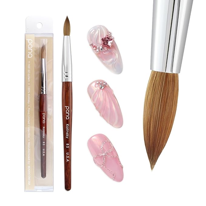 pana USA Acrylic Nail Brush100% Pure Kolinsky Hair Mahogany Wood Handle with Silver Ferrule Round Shaped Style (Size # 8, Mahogany)