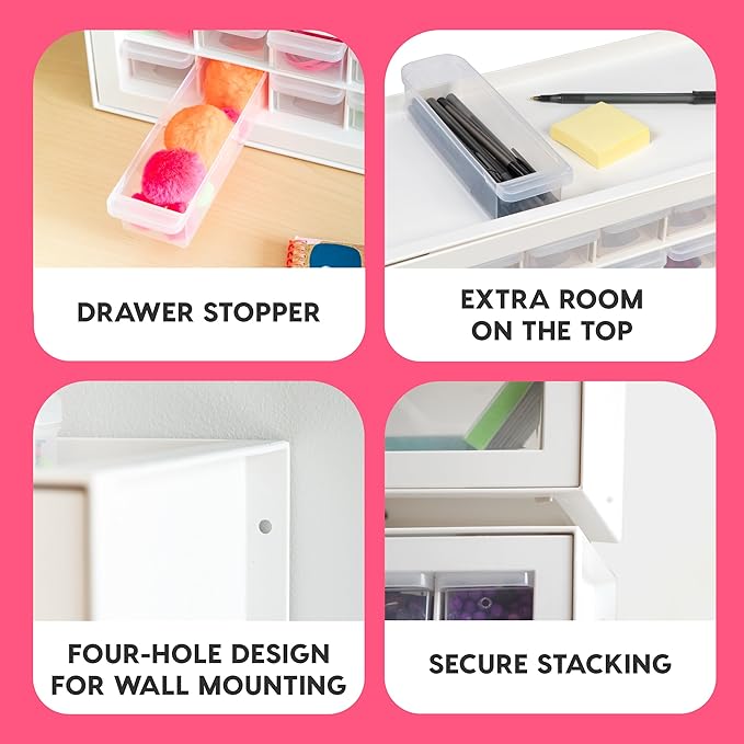 IRIS USA 64-Drawer Screw Organizer, Made in USA, Storage Chest for Charms, Beads, Craft, Scrapbook & Hobby Supplies, Hardware, Screws, Nuts & Bolts, Garage Tools, Teacher Toolbox, White