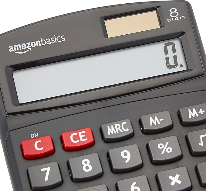 Amazon Basics LCD 8-Digit Desktop Calculator, Portable and Easy to Use, Black, 10-Pack