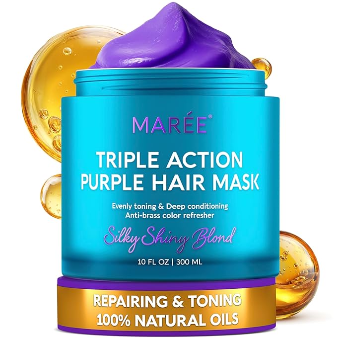 MAREE Deep Conditioning Hair Mask for Damaged Hair Treatment – Keratin Hair Care for Hydrating Growth Repair Moisturizing – Dry Curly Color Refreshing – 10 Fl Oz, Purple