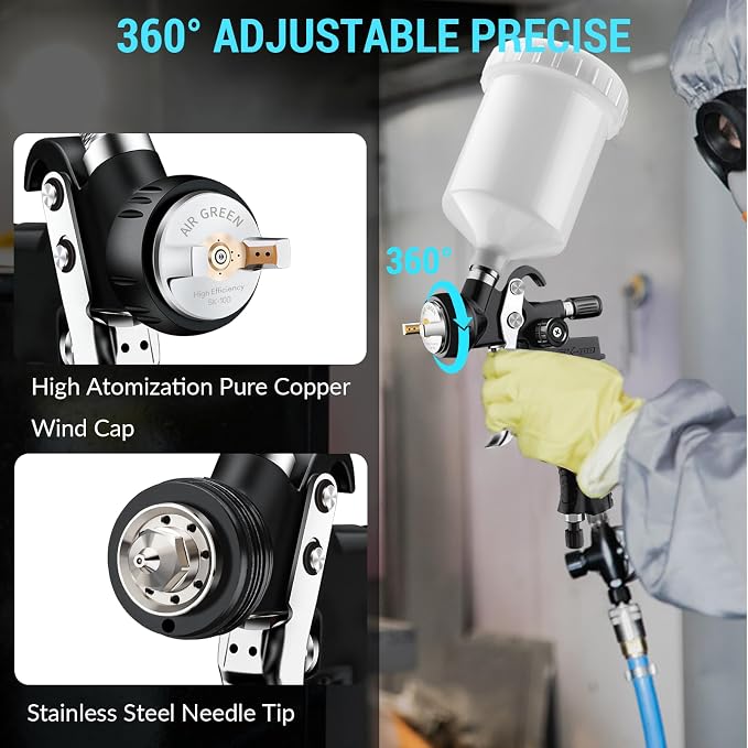 [Upgraded Version] HVLP Air Spray Gun Premium Kit with 1.3/1.5/1.7mm Nozzles, Air Spray Paint Gun with 600cc Capacity Cup & Air Regulator Paint Gun Sprayer for House Painting, Car, Furniture, Fenc