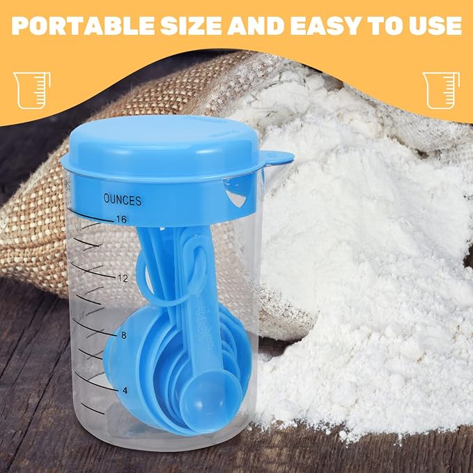 Measuring Cups and Spoons Set 2 Sets 500ml and Dry Measuring Cups Measure Spoons Kitchen Gadgets for Cooking Baking Sky-Blue(Color:Sky-Blue) (Sky blue)