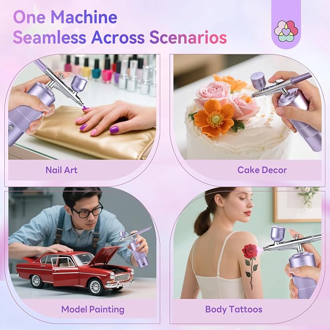 SAVILAND Advanced 30 PSI Airbrush Kit: Purple AirBrush for Nails 0.3s Instant atomization Three-Mode Limitless Nail Art Creativity & Salon-Perfect Instant Color Nail Airbrush Machine for Ombre French