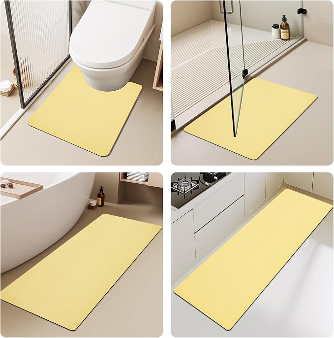 TYUU Bathroom Mat Quick Dry, Bathroom Rugs Non Slip Washable Thin Absorbent Bath Mat Fits Under Door Bathroom Floor Mat Perfect for Bath, Shower, or Sink 24"x36" Light Yellow