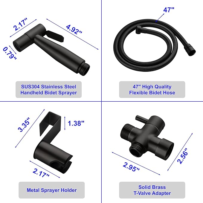 SHAMANDA Handheld Bidet Sprayer for Toilet, Stainless Steel Baby Cloth Diaper Sprayer Kit, Bathroom Toilet Bidet Attachment Set for Bathing Pets Feminine Hygiene, Matte Black BDS01-7