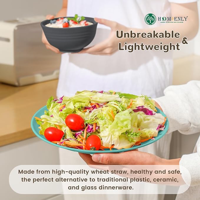 Homienly 40 PCS Premium Wheat Straw Dinnerware Sets, Reusable Unbreakable Plates and Bowls Set, Cups Sets, Service for 8, Microwave and Dishwasher Safe Dishes Set for Party, Outdoor (Nightscape)