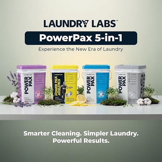 PowerPax 5-in-1 Laundry Detergent Pods - 425 Count, Washer Pods with Stain Remover, Odor Control, Fabric Softener & Color Care for Commercial Laundry - Linen Fresh