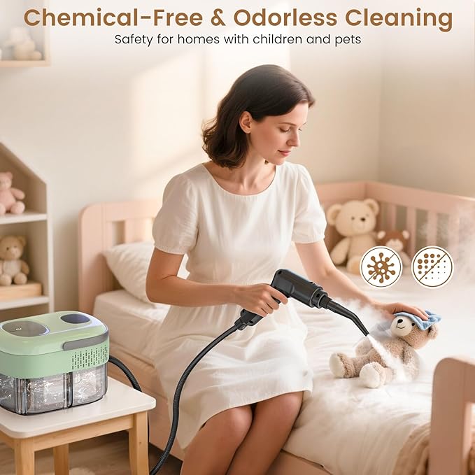 2500W Handheld Steam Cleaner, 3-Level Adjustable Steam Cleaner for Home with 16 Accessories, Multipurpose Portable Steamer Cleaning for Car,Floor,Furniture,Tile,Grout,Couch,Fast Heat-Up (Green)