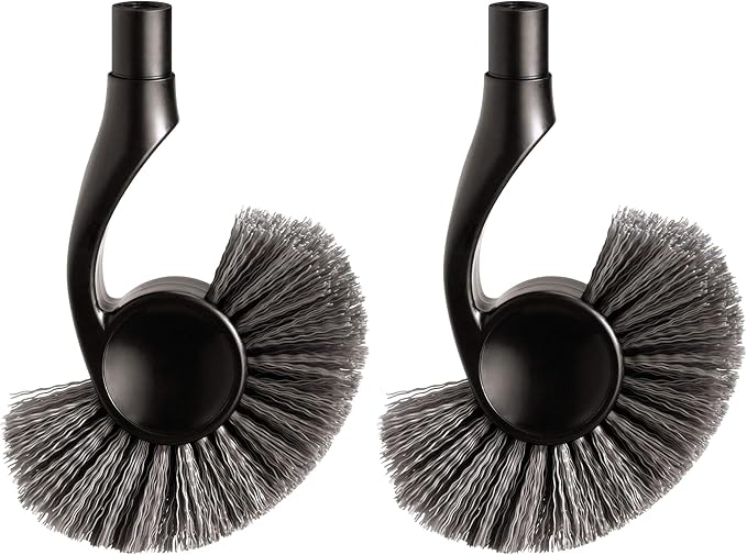 simplehuman BT1095 Replacement Toilet Brush Head, Easy Screw On, Stiff Outer Bristles, Black Plastic (Pack of 2)