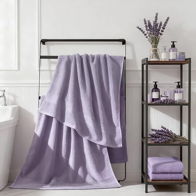 COZYART Luxury Bath Towel Set 6 Pcs, Lavender 100% Turkish Cotton 650 GSM | OEKO-Tex 100 Certified Zero Twist Ring Spun, Soft Absorbent Quick Dry, Plush Fluffy, Breathable Hotel Quality for Daily Use