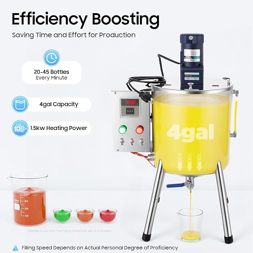 Heating Mixing Filling Machine,30L Paste Liquid Filling Machine Stainless Steel Stirring Tank Cream Liquid Filler Machine Paste Filler Lipstick Candle Heat Filler for Lipstick Shoe Polish Wax (15L)