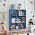 LEYAOYAO Cube Bookshelf, Mid-Century Modern Book Shelf with Legs, Blue | 3 Tier Bookcase, Rustic Wood Bookshelves Freestanding Small Storage Organizer, Open Shelves for Bedroom, Living Room, Office