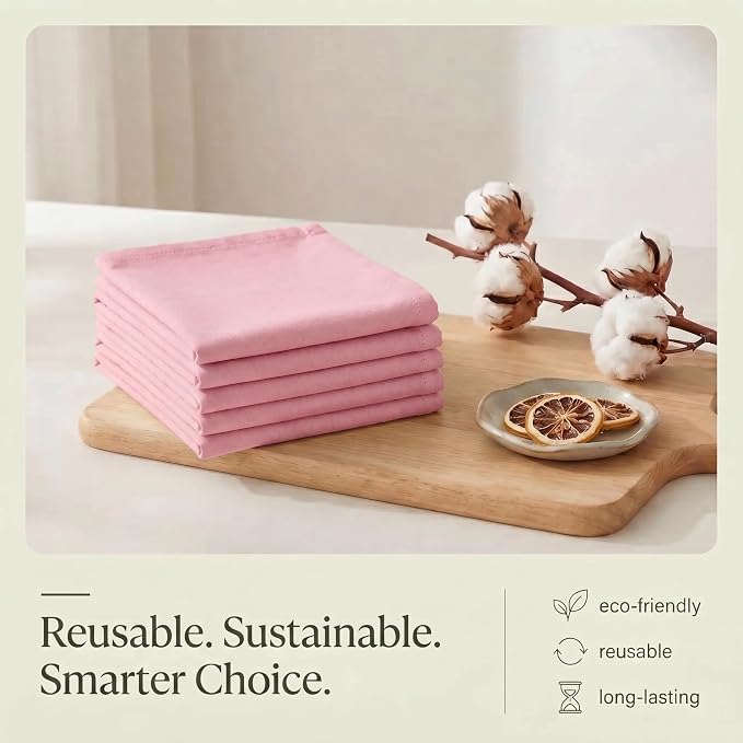 Urban Villa Kitchen Towels 100% Cotton Dish Towels for Kitchen(Set of 6) 20”x30” Dish Cloths Highly Absorbent Kitchen Linen Set with Hanging Loop Perfect for Drying Dishes Cleaning Hand Towels – Pink