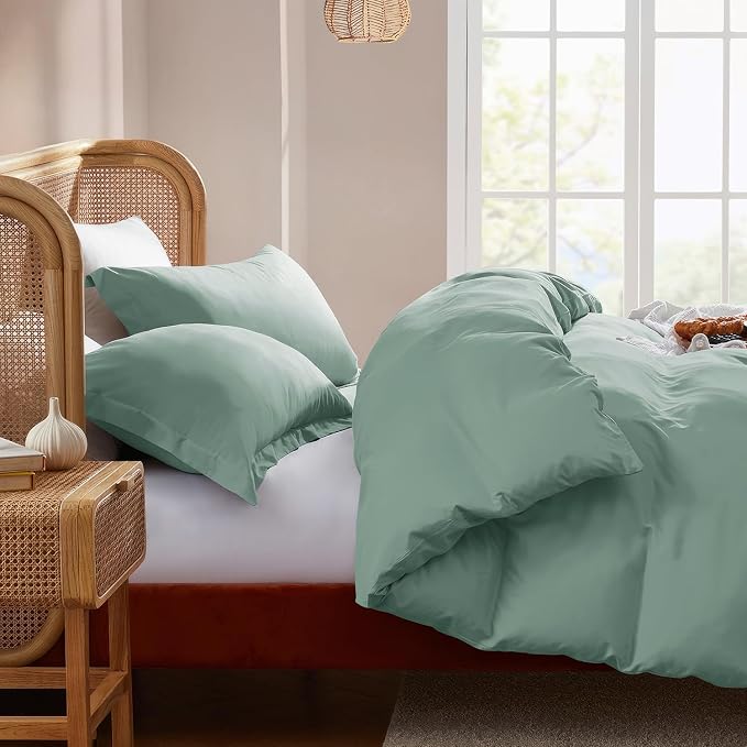 Nestl Sage Green Duvet Cover Full Size - Soft Double Brushed Full Size Duvet Cover Set, 3 Piece, with Button Closure, 1 Duvet Cover 80x90 inches and 2 Pillow Shams