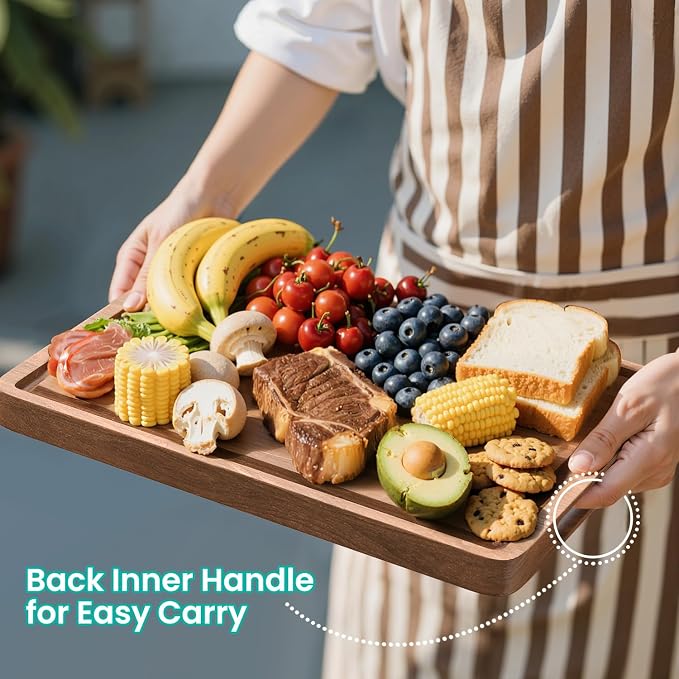 Acacia Wood Cutting Boards Set 3-Piece with Juice Groove & Handles | Charcuterie Chopping Board for Kitchen Meat Cheese Fruits Vegetables Heavy Duty Slip Solid Thick Gift