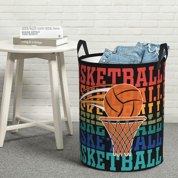 Rainbow Basketball Laundry Hamper Laundry Basket Circular Hamper Dirty Clothes Storage with Handles