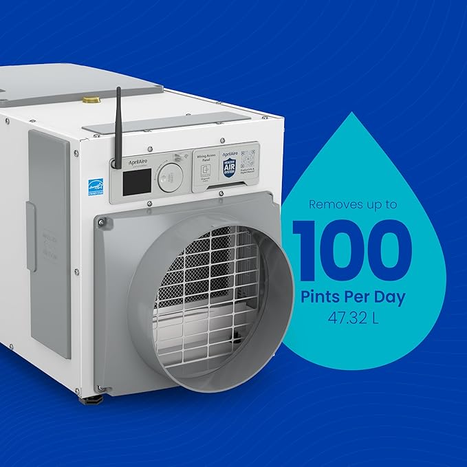AprilAire E100W Wi-Fi Dehumidifier – 100 PPD for Crawl Spaces, Basements, Whole Houses up to 5,500 Sq. Ft., Part of the AprilAire Healthy Air System