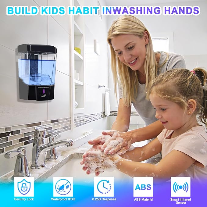 6 Pack Automatic Soap Dispenser,20oz/600ml Wall Mount Commercial Liquid Soap Dispenser Touchless for Bathroom,Kitchen,Hotel,Restaurant(Black)