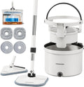 HoMettler Mop and Bucket Set, Dual-Tank Clean/Dirty Water Separation, with Triangular Head & 4 Microfiber Pads for Deep-Cleaning Floors, Versatile Mops for Walls