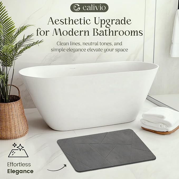 Quick Dry Shower Stone Bath Mat, Super Absorbent & Non-Slip 24 x 16 Inch Diatomaceous Earth Mat, Durable & Easy to Clean Diatomite Bath Mat for Bathroom Floor/Kitchen (River Silt)