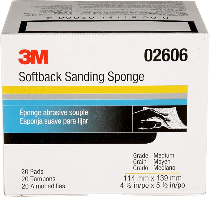3M Softback Sanding Sponge 02606, 4 1/2 x 5 1/2 in, 20 Pack, Medium Grit, Fast Cutting