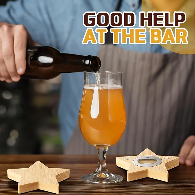 Vesici 24 Pcs Magnetic Bottle Opener 2.5in DIY Bamboo 4th of July Star Shape Beer Openers Wooden Fridge Magnet Refrigerator 250th Anniversary for Beer Lover Wedding Guest Party Favors Gift 2026