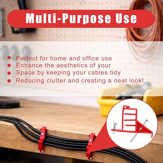 100 Pcs Multi-Cable Staple, Cable Stackers Electrical Wire Stackers, Secures Cable Staples Clips with Steel Nails Suitable Most Cables (Red)