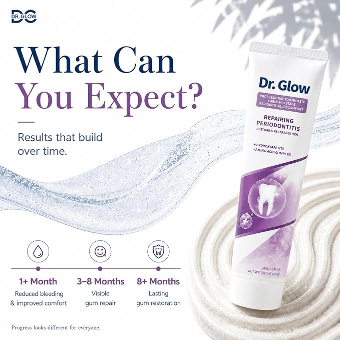 Dr. Glow Gum Disease Treatment Toothpaste for Early & Mid Periodontitis, Gingivitis Treatment Gum Repair for Receding Gums, Periodontal Disease Treatment Hydroxyapatite Toothpaste Fluoride Free 3.52OZ