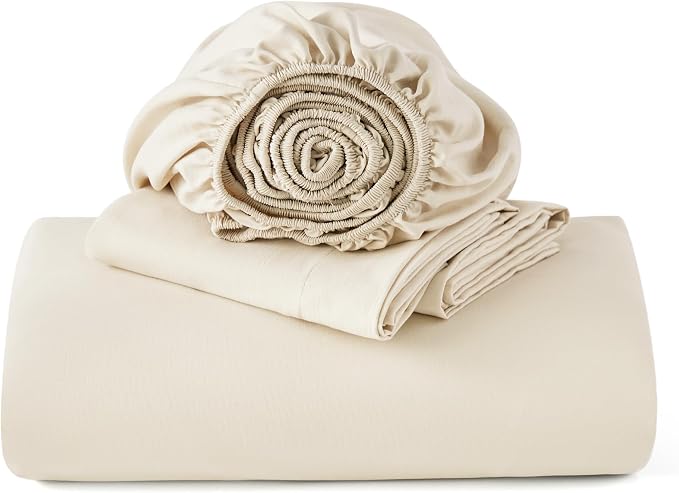 Bedsure California King Size Duvet Cover with Fitted Sheet - 4 Pieces Prewashed Cotton-Like Polyester Soft Bedding Set, Includes 1 Duvet Cover 104''x98'', 2 Pillow Shams, 1 Fitted Sheet, Oat Milk