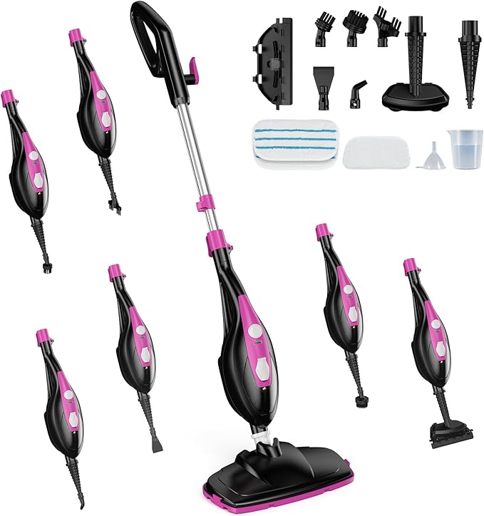 DUMOS 10-in-1 Multifunctional Steam Mop, 1550W Detachable Handheld Steam Cleaner, 16FT Power Cord with 2 Reusable Pads, Floor Steamer for Hardwood, Tile, Carpet, Grout, Windows