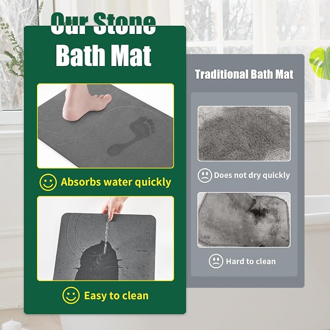 XMarrat Large Stone Bath Mat 2 Pack, 31.5'' x 19.7'' Super Absorbent Diatomaceous Earth Bath Mat Large, Quick Drying Non-Slip Diatomite Stone Bath Mats for Bathroom, Easy to Clean