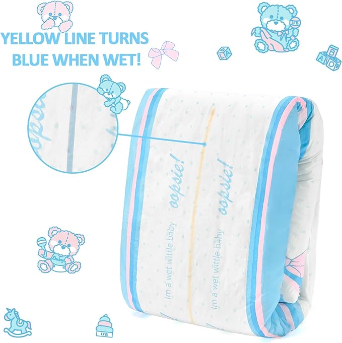Littleforbig Adult Printed Diaper 2 Pieces Pack 3 Prints Random Assorted - Potty Pants (Large 36"-48")