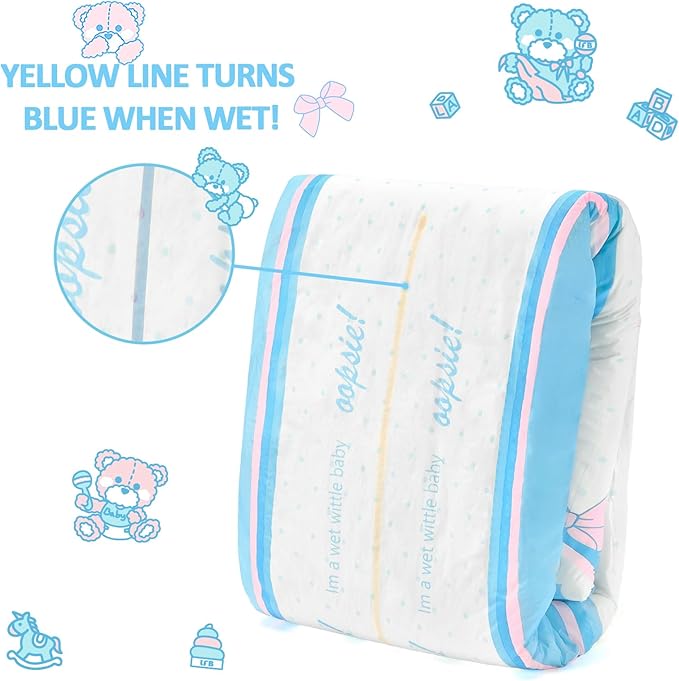 Littleforbig Adult Printed Diaper 2 Pieces Pack 3 Prints Random Assorted - Potty Pants (X-Large 48"-56")