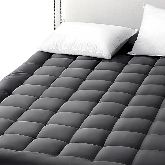 EASELAND California King Mattress Pad Pillow Top Mattress Cover Quilted Fitted Mattress Protector Long Cotton Top 8-21" Deep Pocket Cooling Mattress Topper (72x84 Inches, Dark Grey)