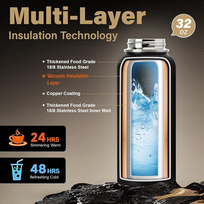 DYSANKY Fatehers's Day Water Bottle Gift– Insulated Stainless Steel Bottle with Carrier Bag, Strap & Gift Box – BPA-Free – Ideal for Hiking, Camping & Travel 32 oz