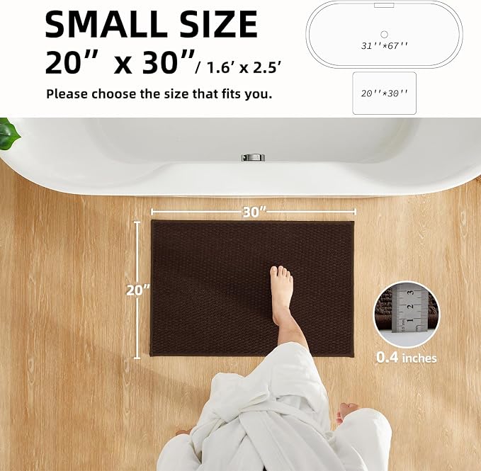 TYUU Bathroom Rugs Non Slip Washable, Super Absorbent Thin Bath Mat Small Quick Dry Low Pile Bathroom Rug, Brown 20"x30"