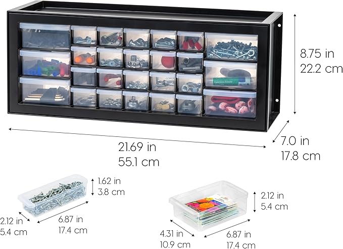 IRIS USA 26-Drawer Teacher Toolbox, Made in USA, Stackable Plastic Storage Drawers for Crafts, Stickers, Crayons, Markers, Beads, Hardware, Building Bricks, Organizer Cabinet, Garage Storage, Black