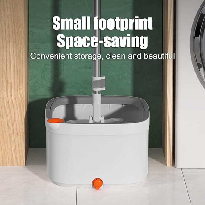 Spin Mop and Bucket Set with Self Separation Dirty and Clean Water System Self Wringing 360° Rotating Clean Mop-Head for Hardwood Tile Marble Floors (Mop Set with 6 Pads)-Grey