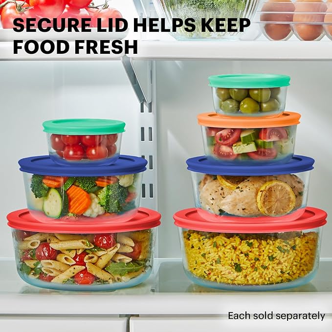 Pyrex Simply Store (7-Pack) Glass Food Storage Containers Set, (1, 2, 4 & 7 Cup) Meal Prep Containers With Plastic BPA-Free Lids, Dishwasher & Microwave Safe | Meal prep containers (1, 2, 4 & 7 cup) with BPA-free plastic lids, microwave & dishwasher safe
