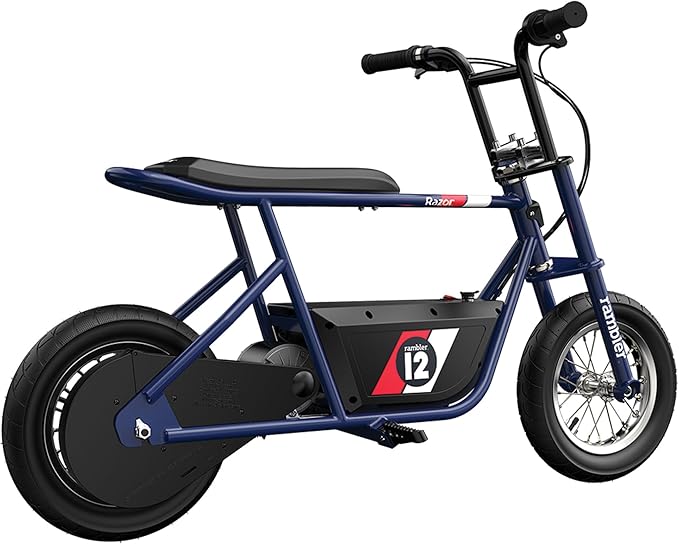 Razor Rambler 12 Electric Retro Mini Bike Ride for Teens Ages 13+, 170 lb Max Weight, Dark Blue – 250W Motor, Up to 14 Mph, 40-Min Run Time, Twist-Grip Throttle, Spoked Wheels w/ 12” Pneumatic Tires